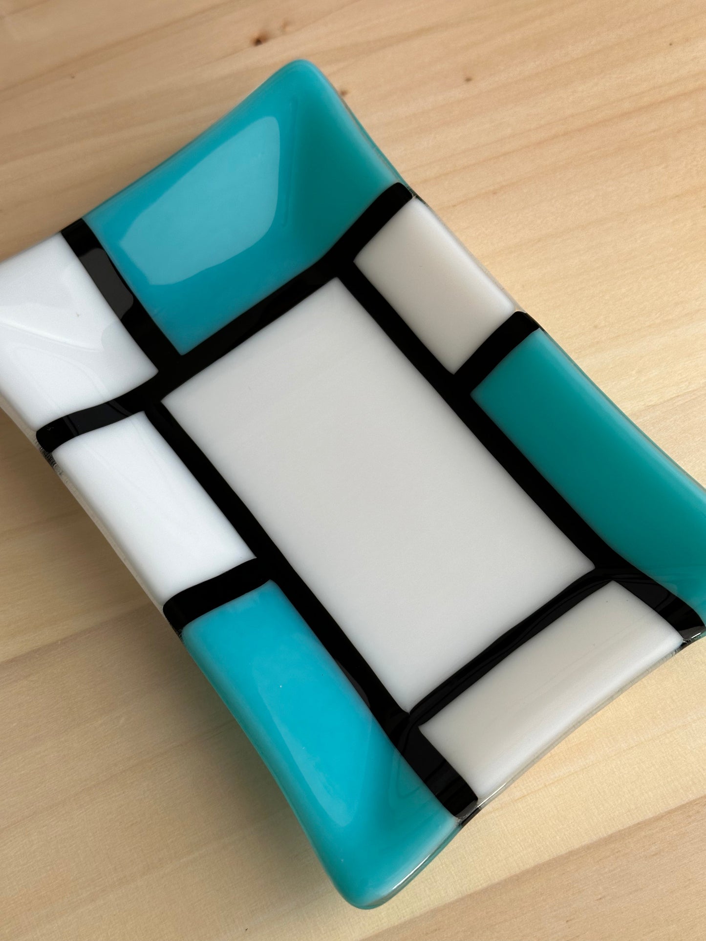 Soap Dish Blue & White Fused Glass
