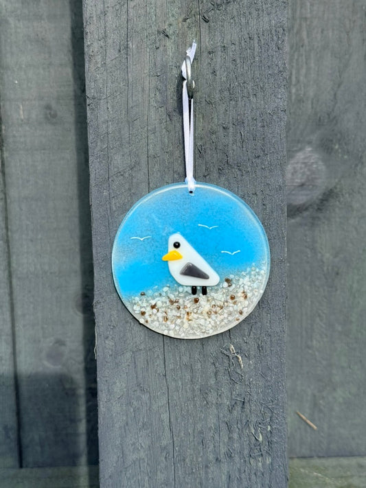 Fused glass seaside seagull hanging decoration