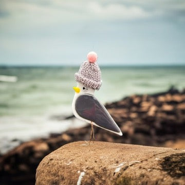 Seagull with woolly hat Fused Glass