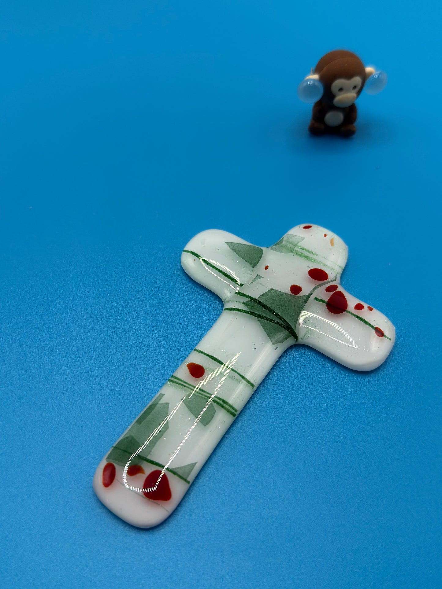 Christmas Cross Holly effect Fused Glass