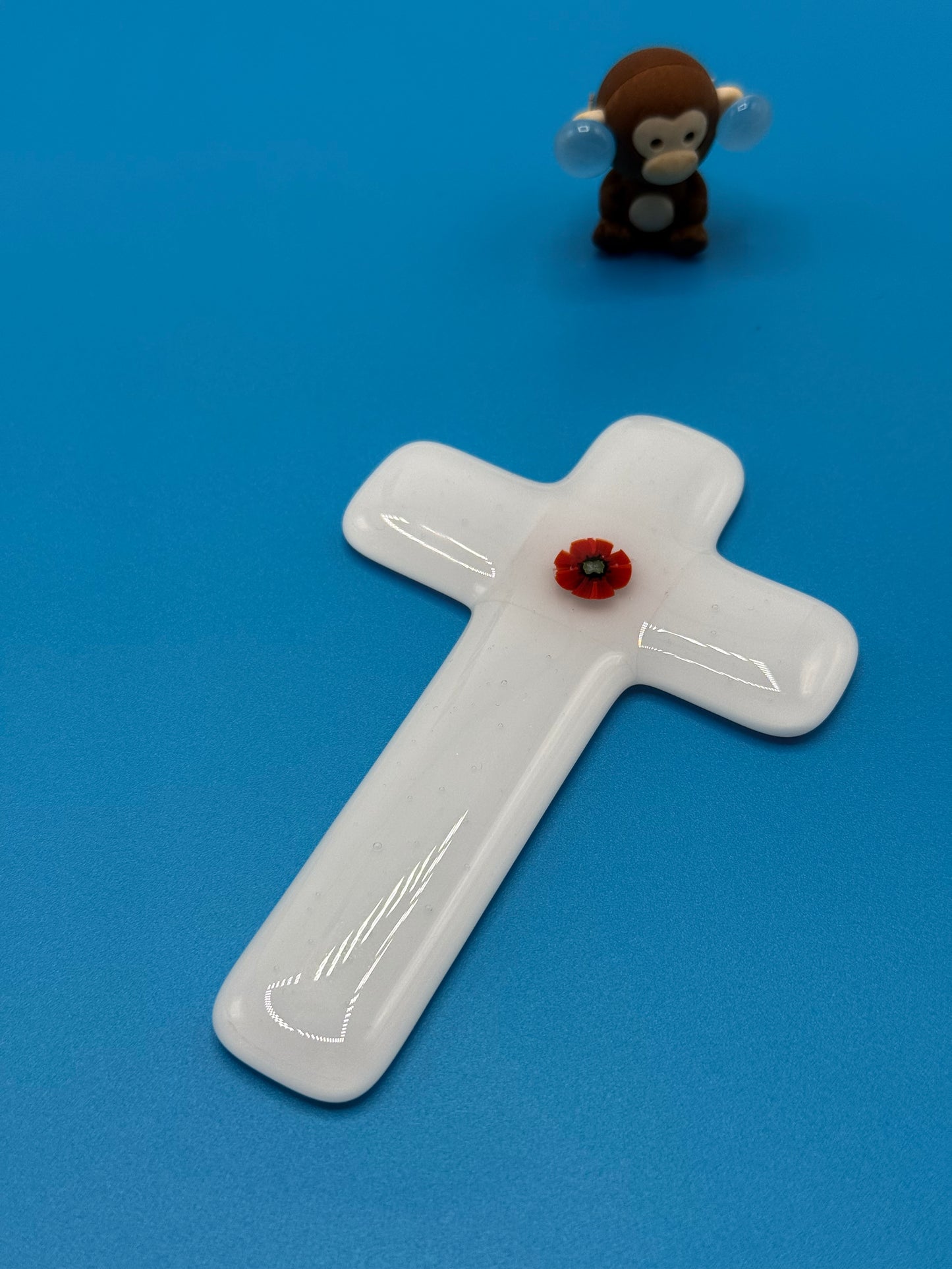 Poppy White Cross Fused Glass