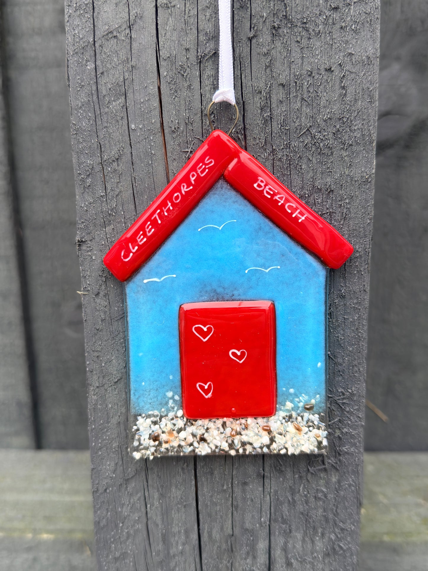 Fused Glass Beach Hut - Cleethorpes Beach Hanging Decoration