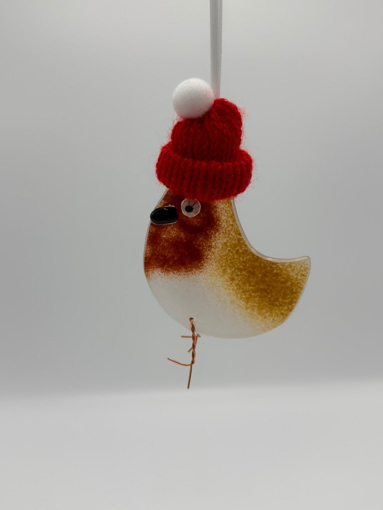Fused Glass Robin with hat