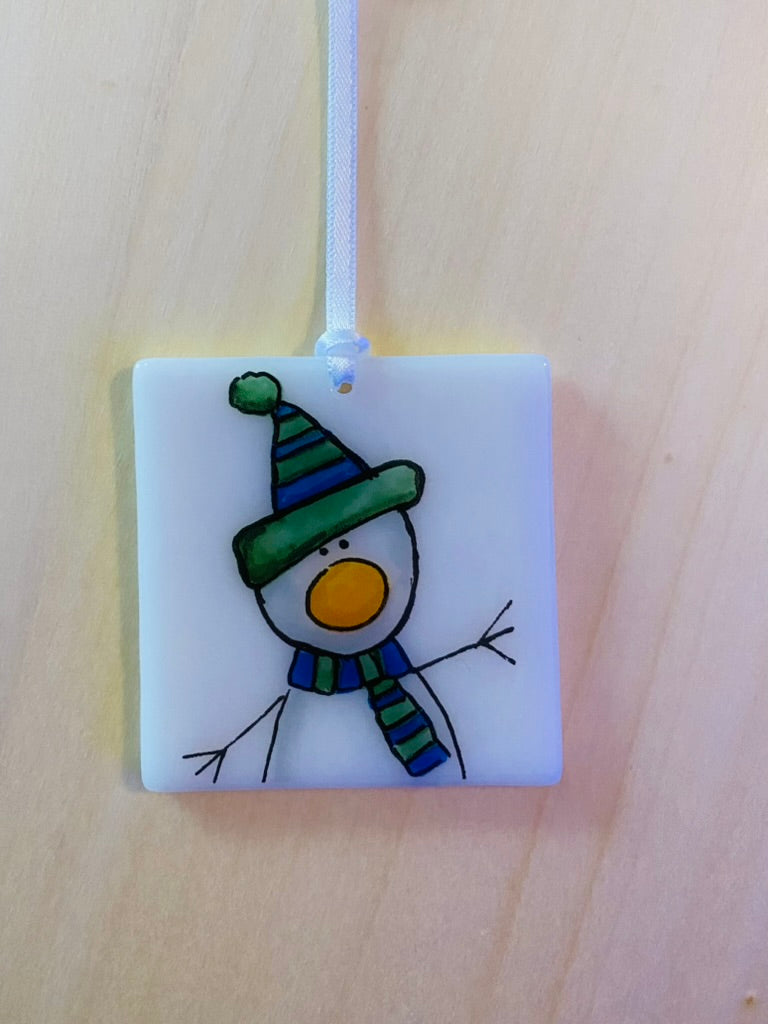 Snowman Robin Rudolph Santa  Christmas Card with a gift