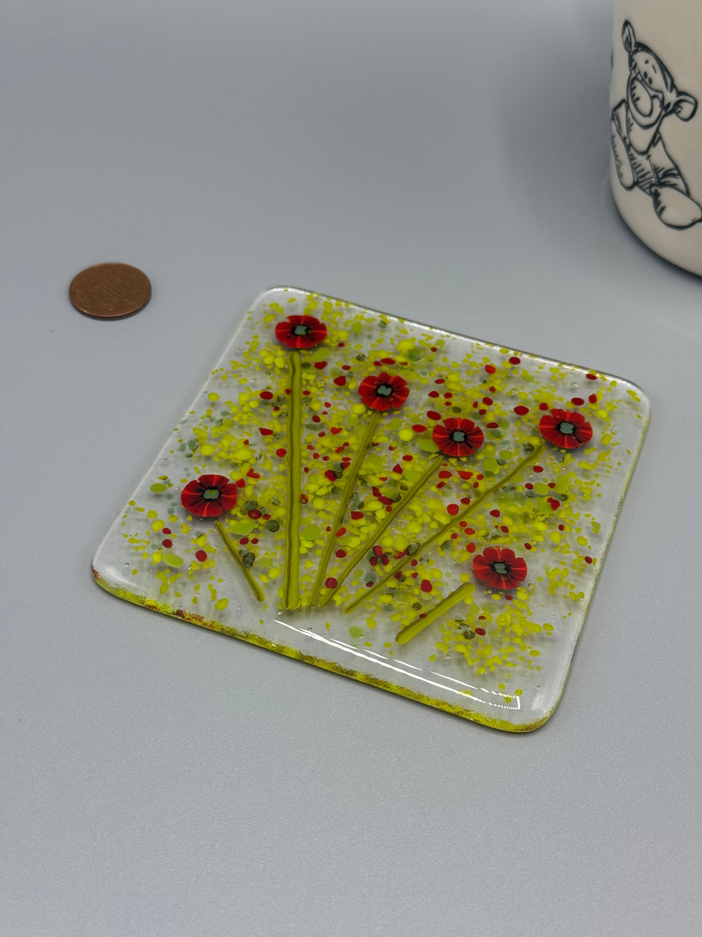 Poppy Fused Glass Coaster Clear