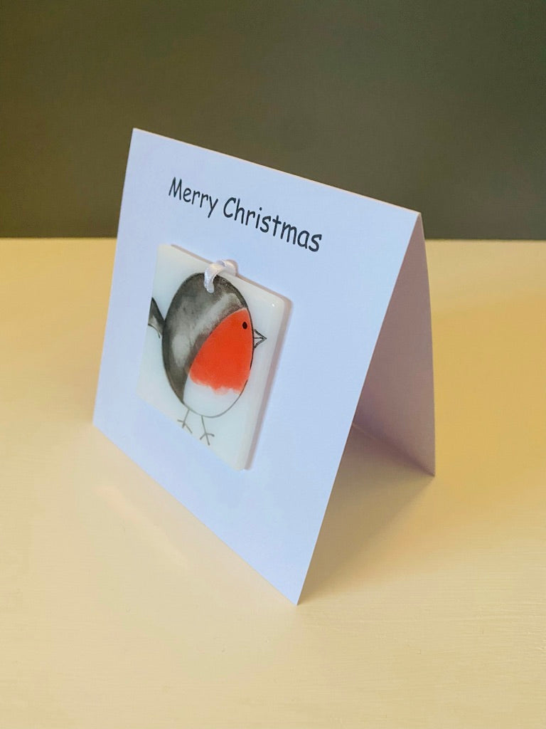Snowman Robin Rudolph Santa  Christmas Card with a gift