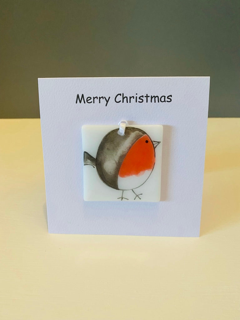 Snowman Robin Rudolph Santa  Christmas Card with a gift