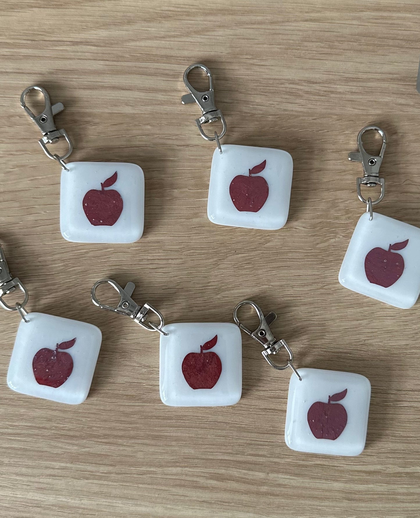 Apple Keyring Charm Fused Glass