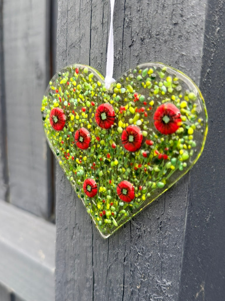 Poppy Flower Hanging Heart Decoration