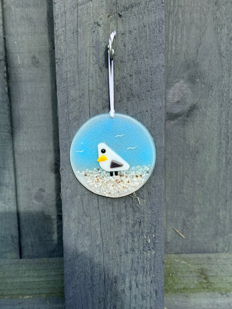 Fused glass seaside seagull hanging decoration