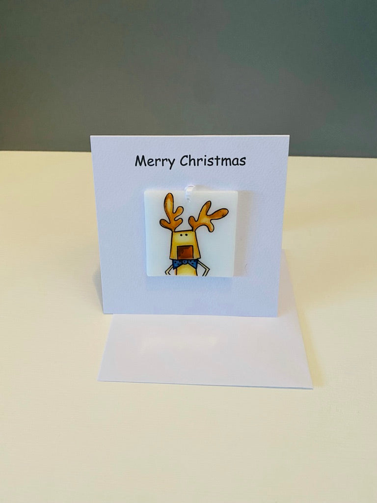 Snowman Robin Rudolph Santa  Christmas Card with a gift
