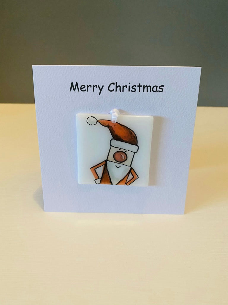 Snowman Robin Rudolph Santa  Christmas Card with a gift
