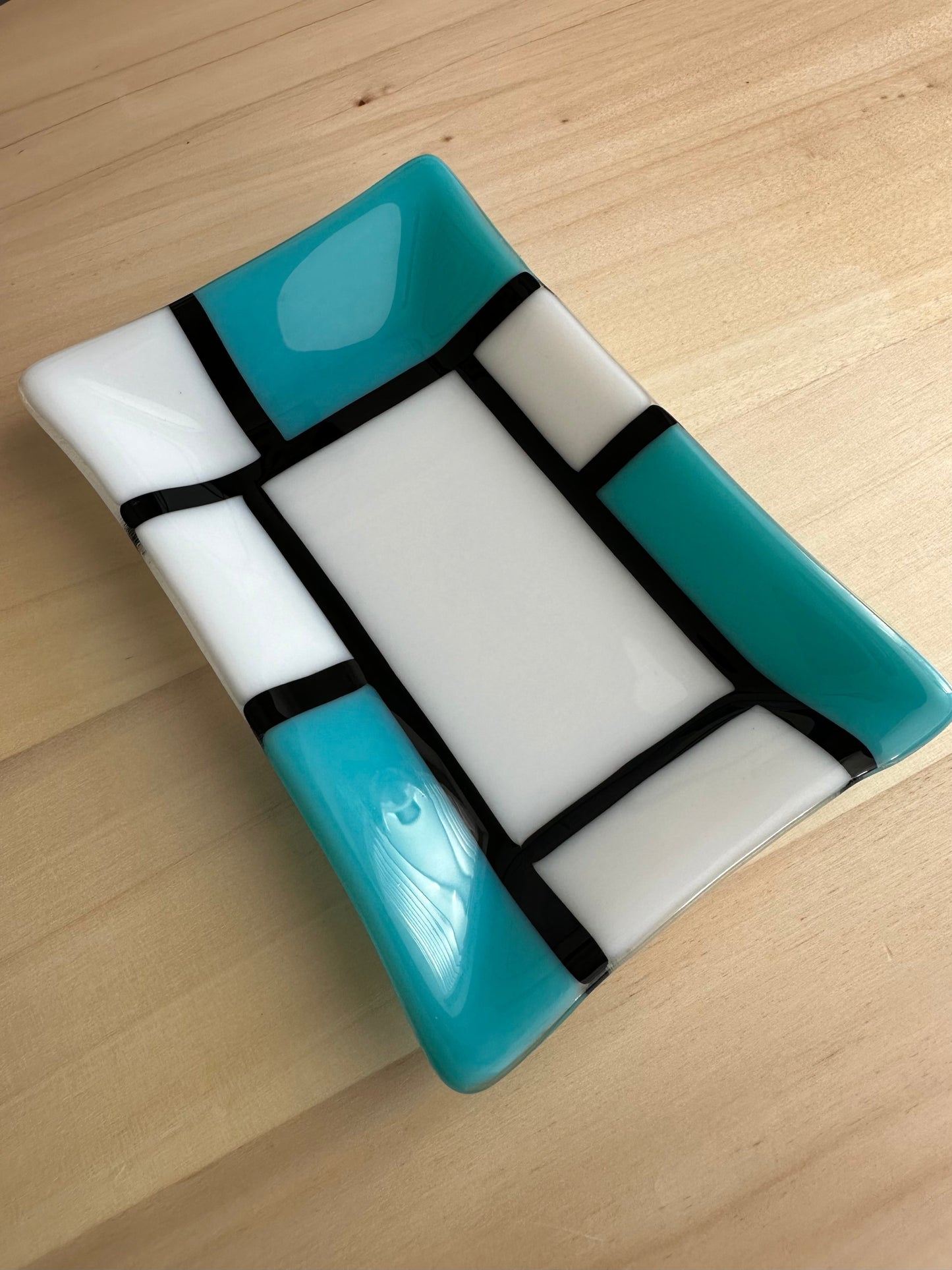 Soap Dish Blue & White Fused Glass