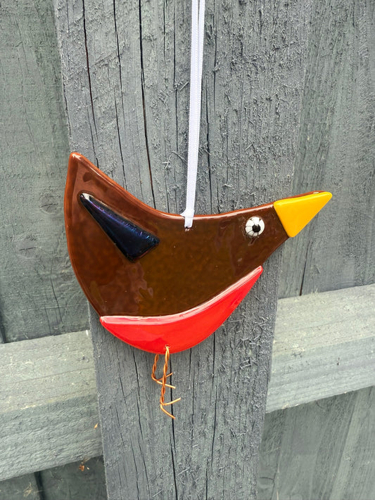 Robin Large hanging decoration fused glass