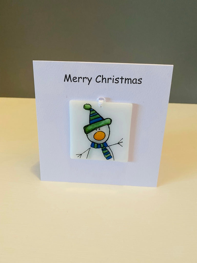 Snowman Robin Rudolph Santa  Christmas Card with a gift