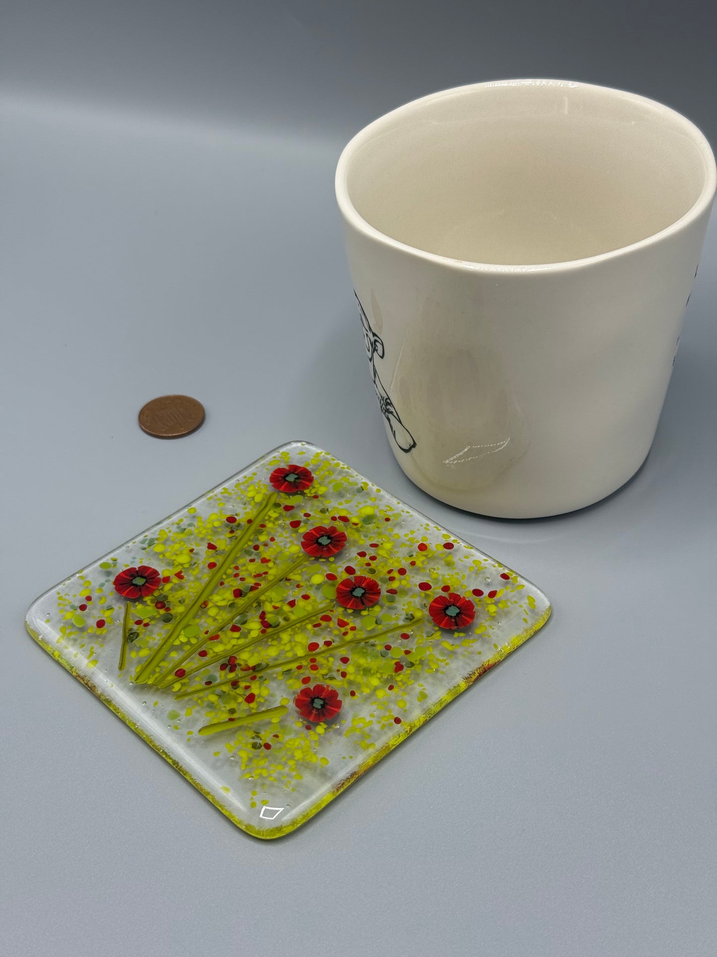 Poppy Fused Glass Coaster Clear