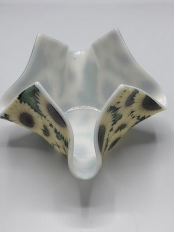 Bright Sunflower Tealight Holder Fused Glass