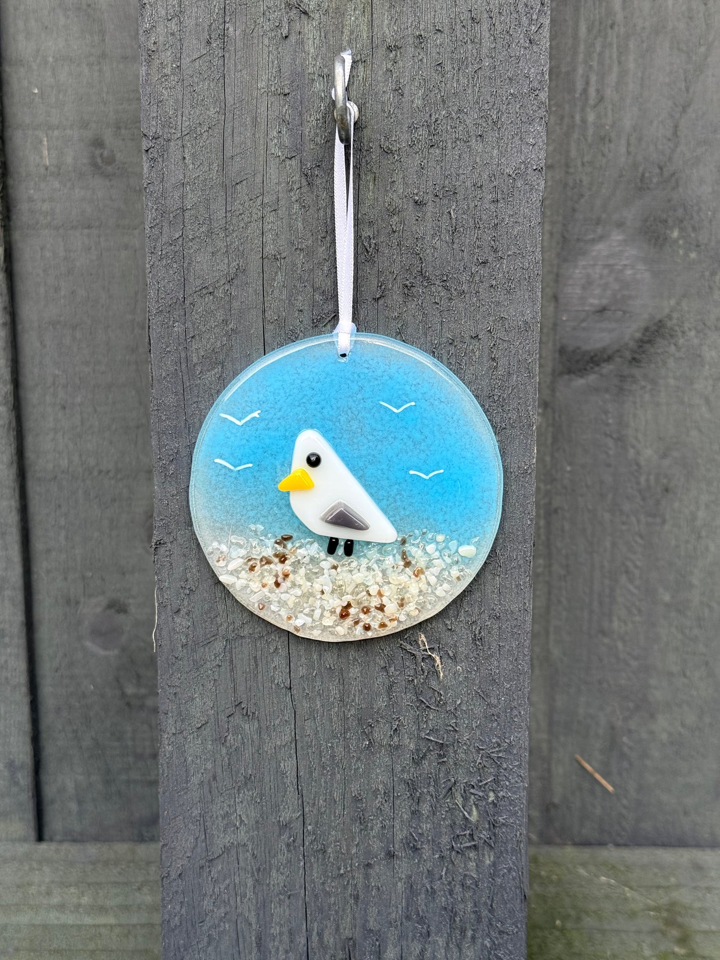 Fused glass seaside seagull hanging decoration