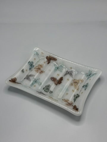 Butterfly Soap Dish Fused Glass Ripple effect