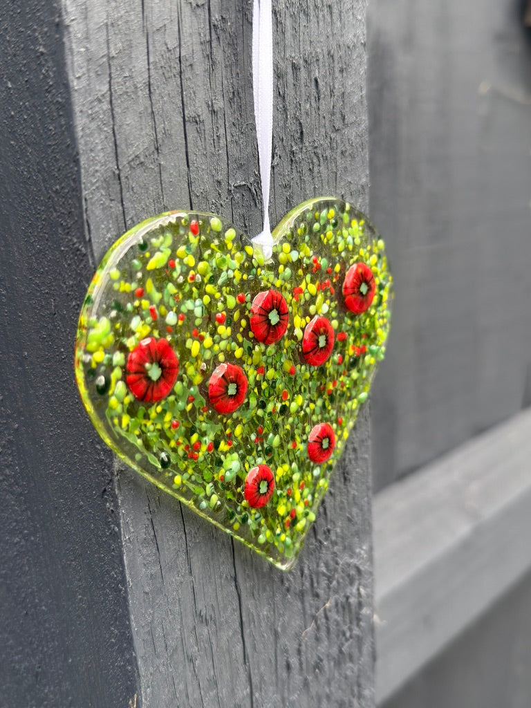 Poppy Flower Hanging Heart Decoration