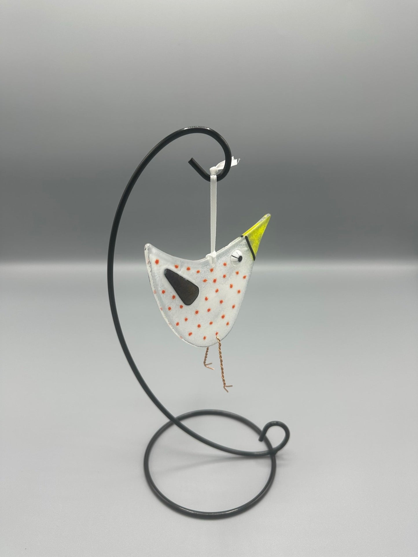 Spotty White Bird  Fused Glass