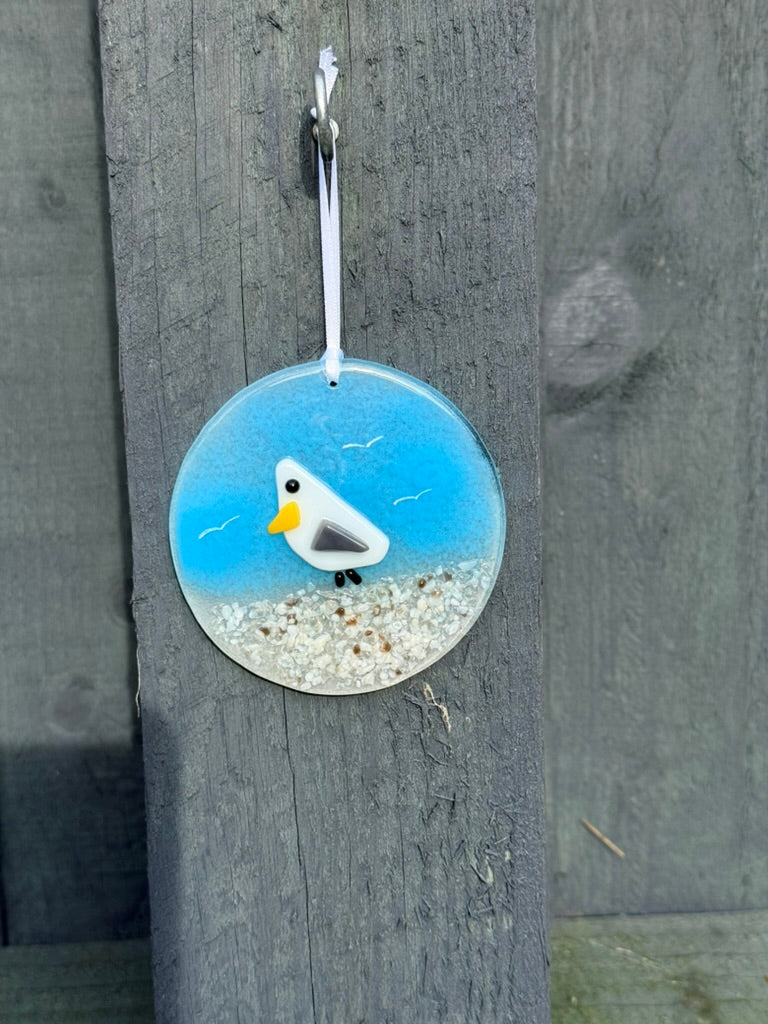 Fused glass seaside seagull hanging decoration
