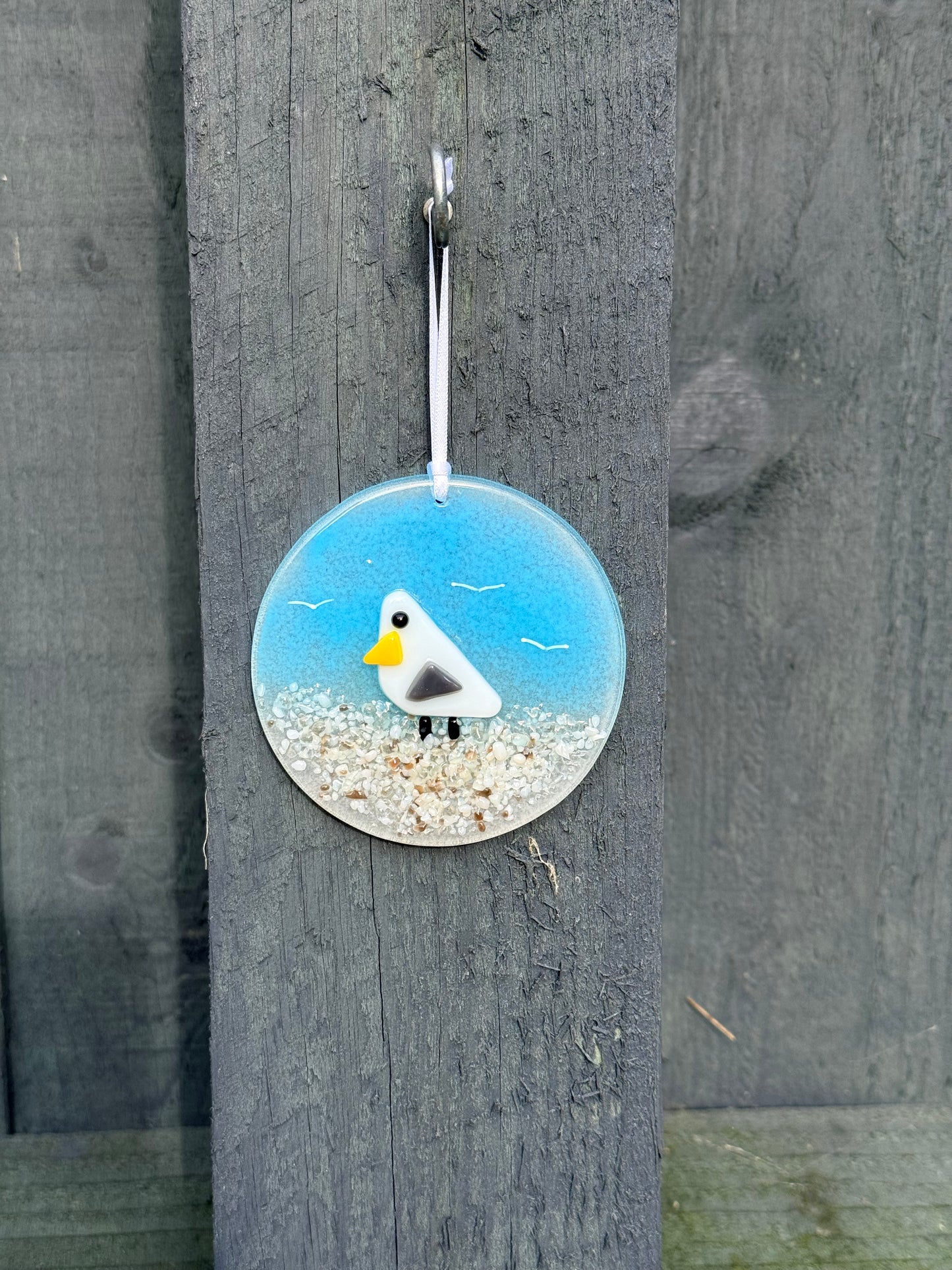 Fused glass seaside seagull hanging decoration