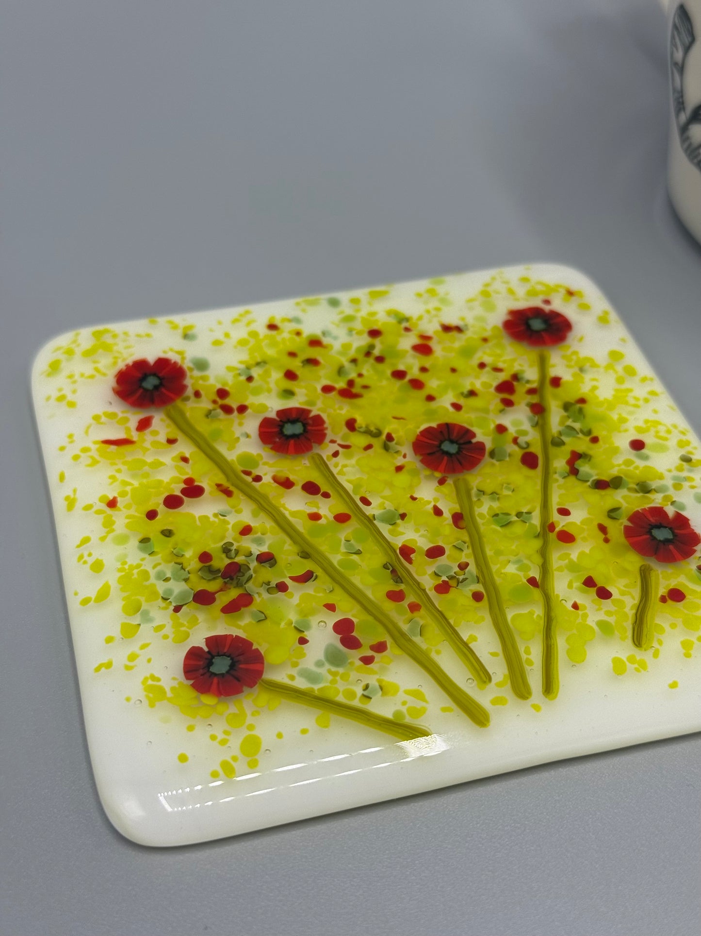 Poppy Fused Glass Coaster white
