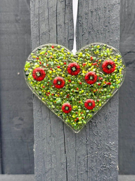Poppy Flower Hanging Heart Decoration
