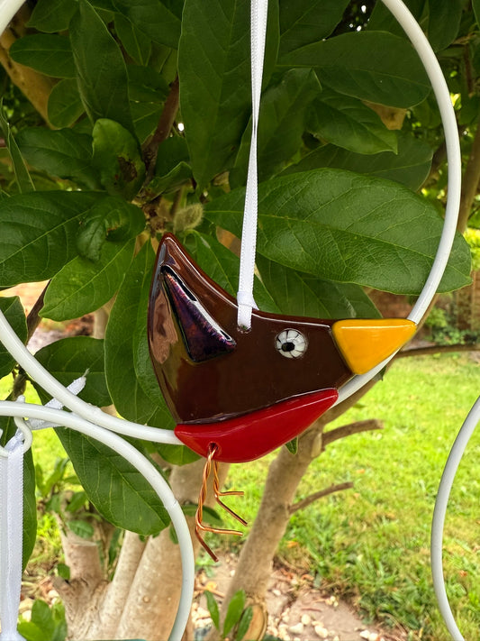 Robin small hanging decoration fused glass