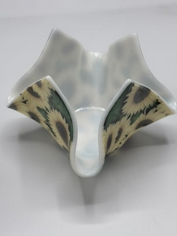 Bright Sunflower Tealight Holder Fused Glass