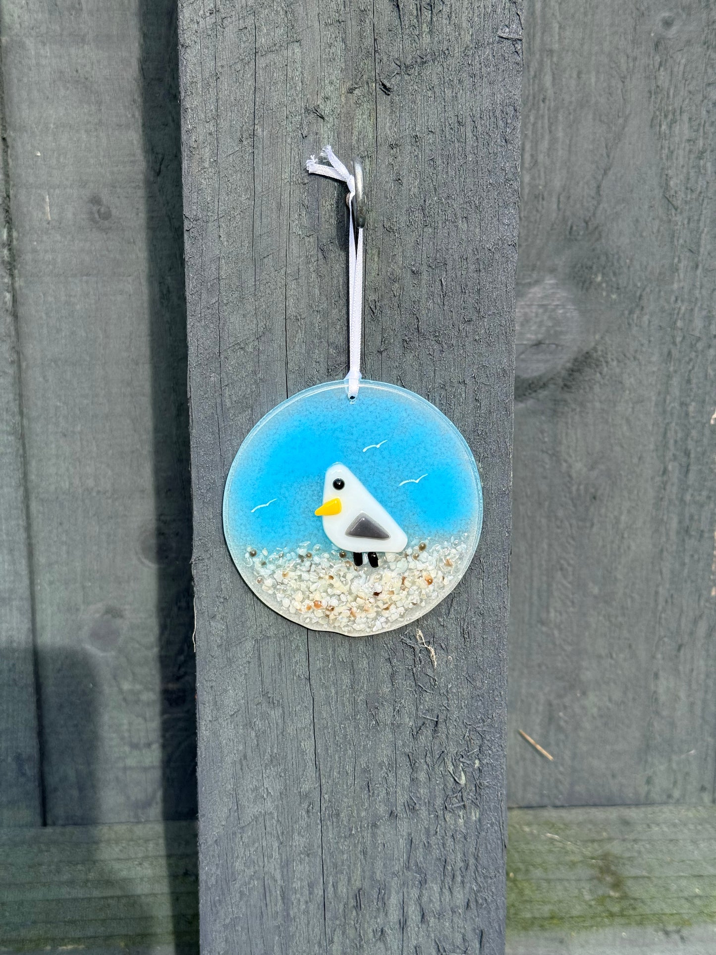 Fused glass seaside seagull hanging decoration
