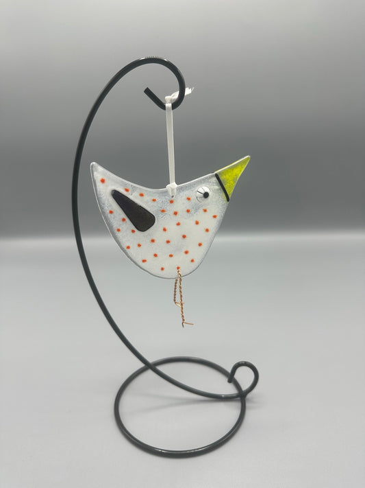 Spotty White Bird  Fused Glass