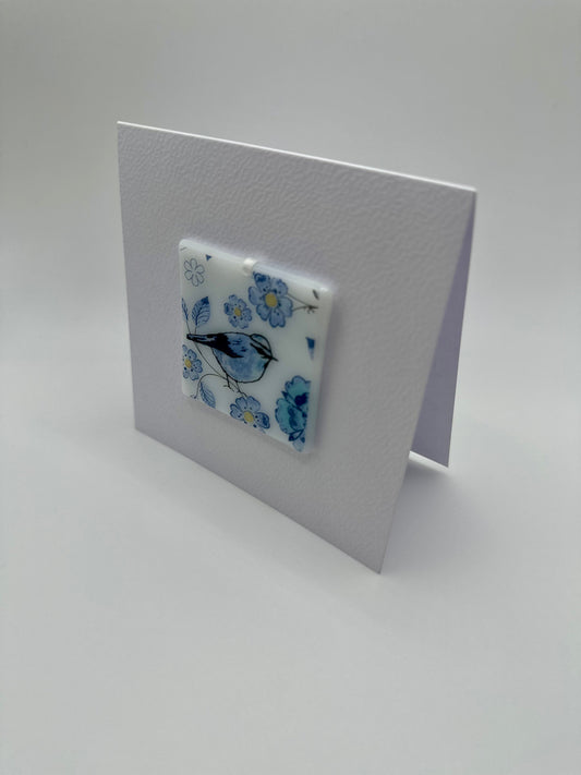 Card with a glass Blue Bird Hanging Decoration Gift