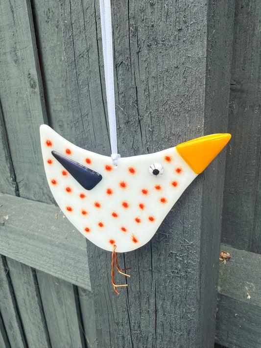 Spotty white Bird Fused Glass
