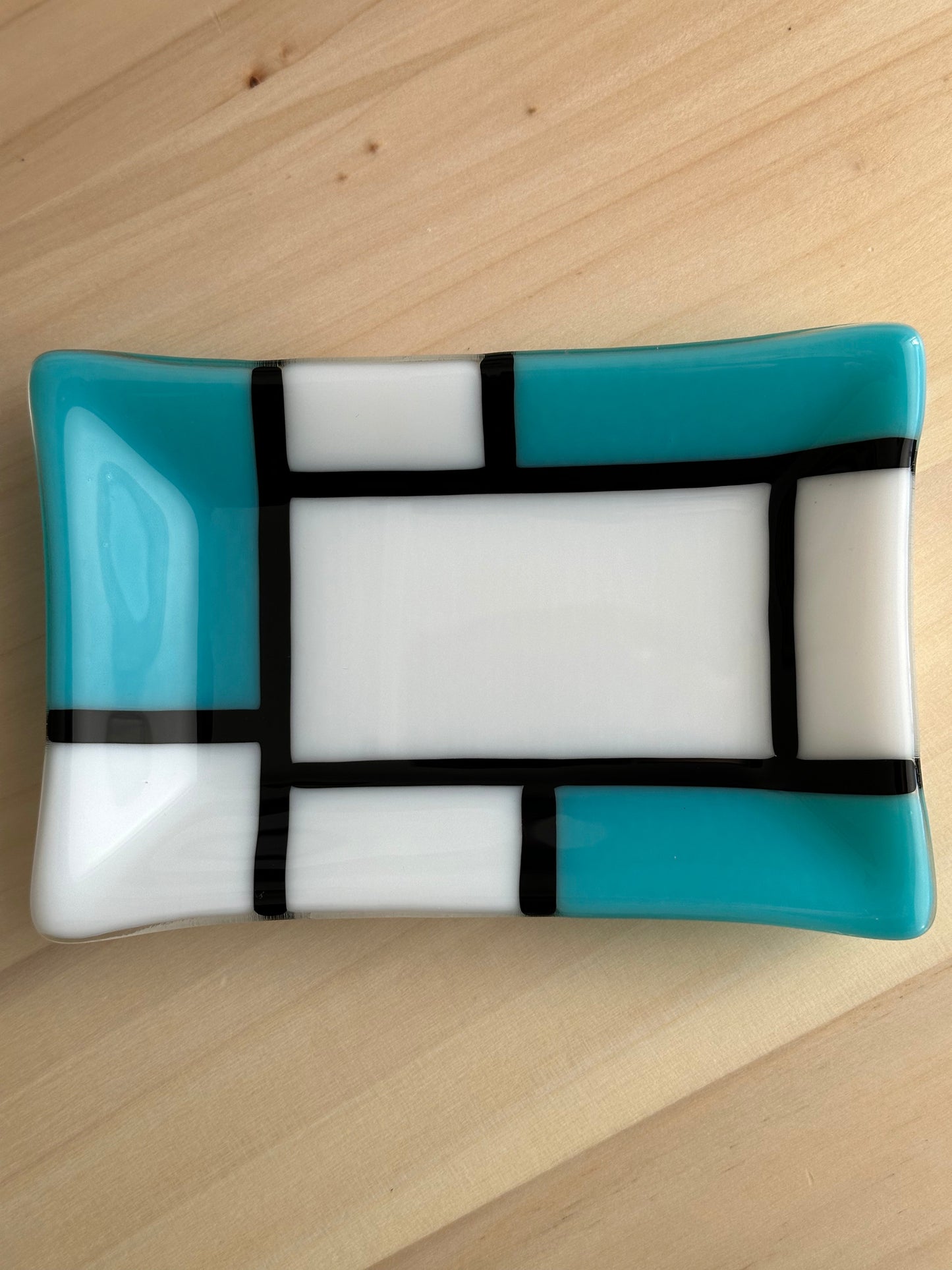 Soap Dish Blue & White Fused Glass