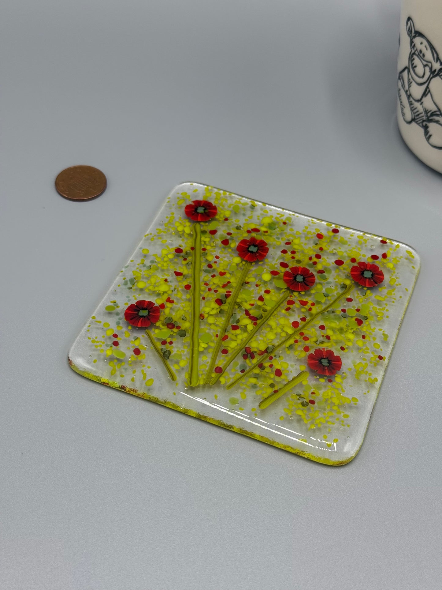 Poppy Fused Glass Coaster Clear