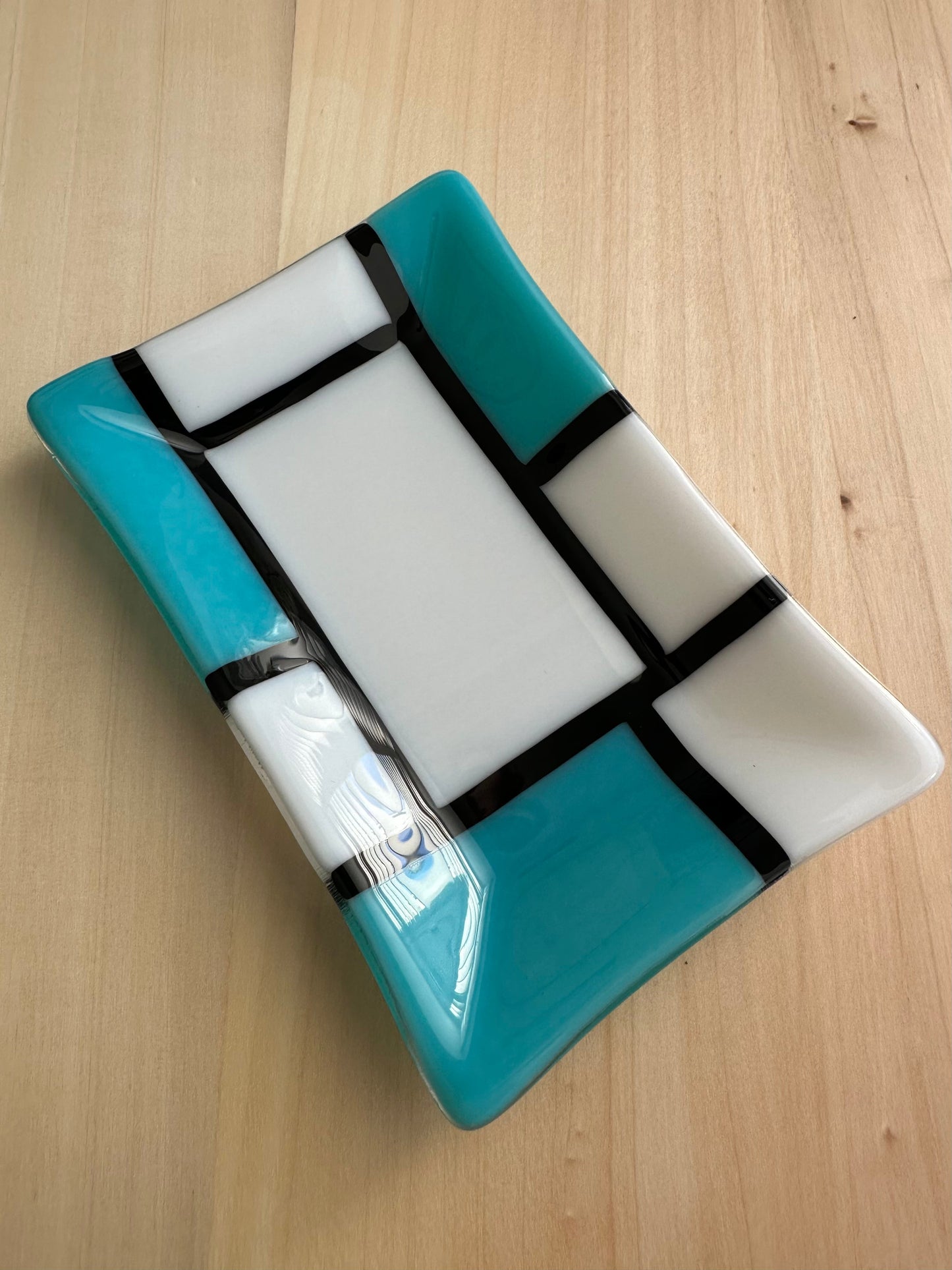 Soap Dish Blue & White Fused Glass