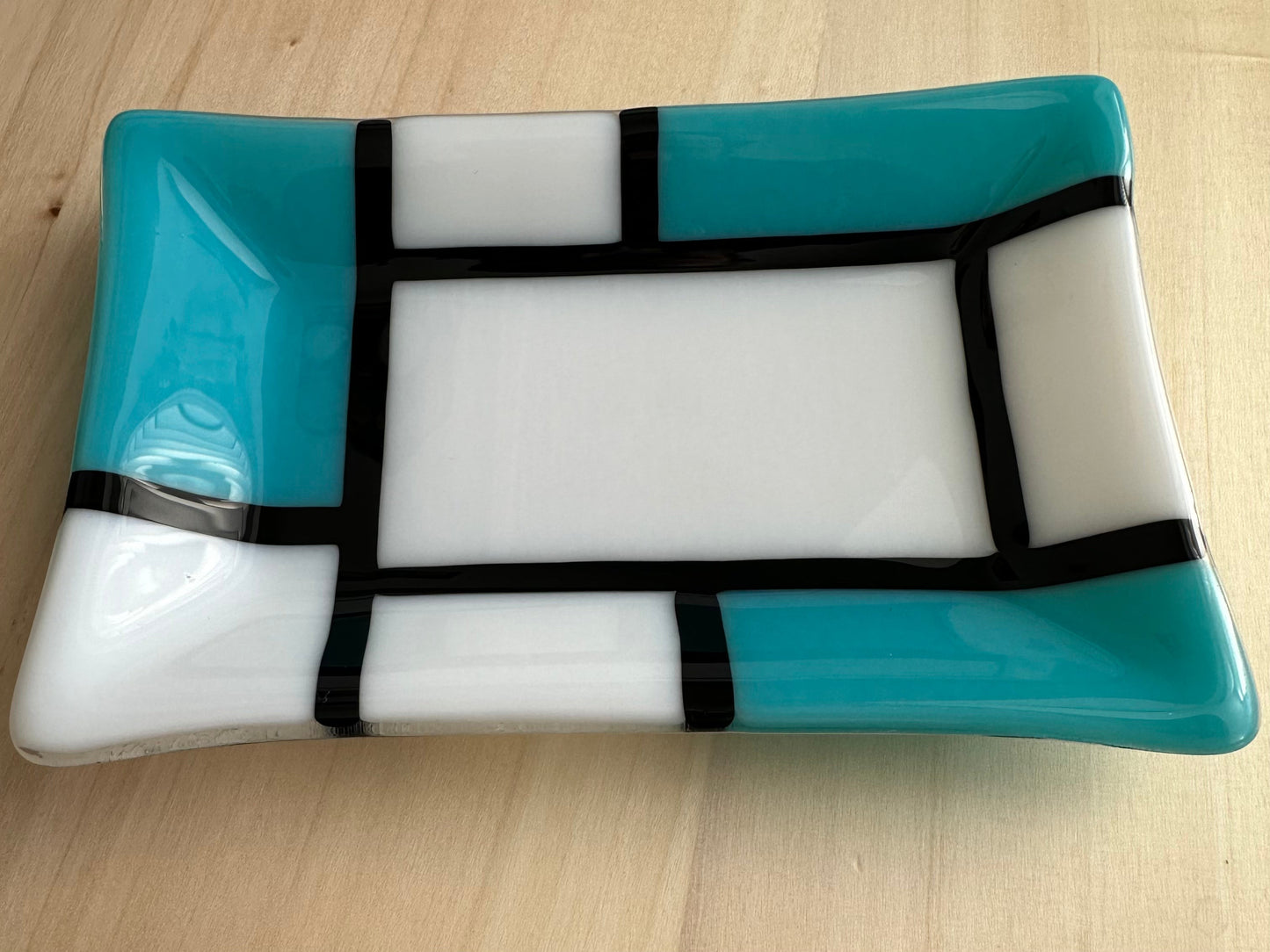 Soap Dish Blue & White Fused Glass