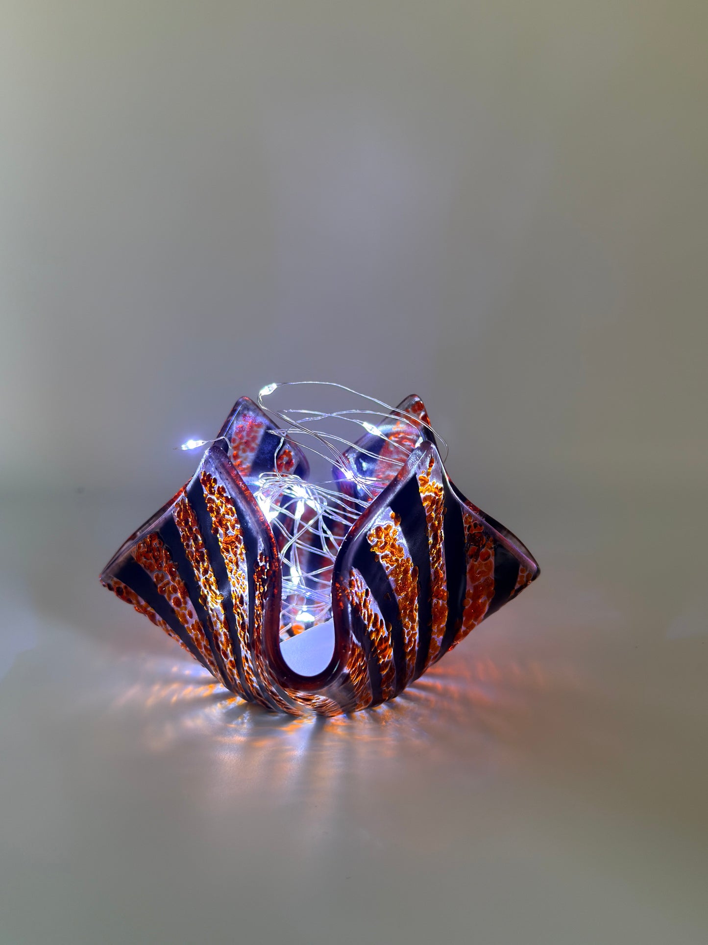 Black & Orange Stripy Tealight Holder
