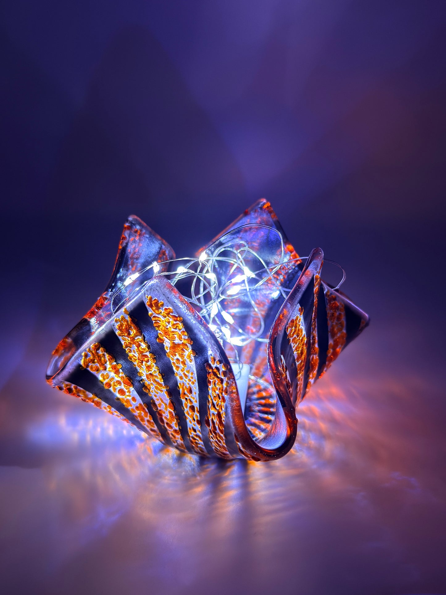 Black & Orange Stripy Tealight Holder