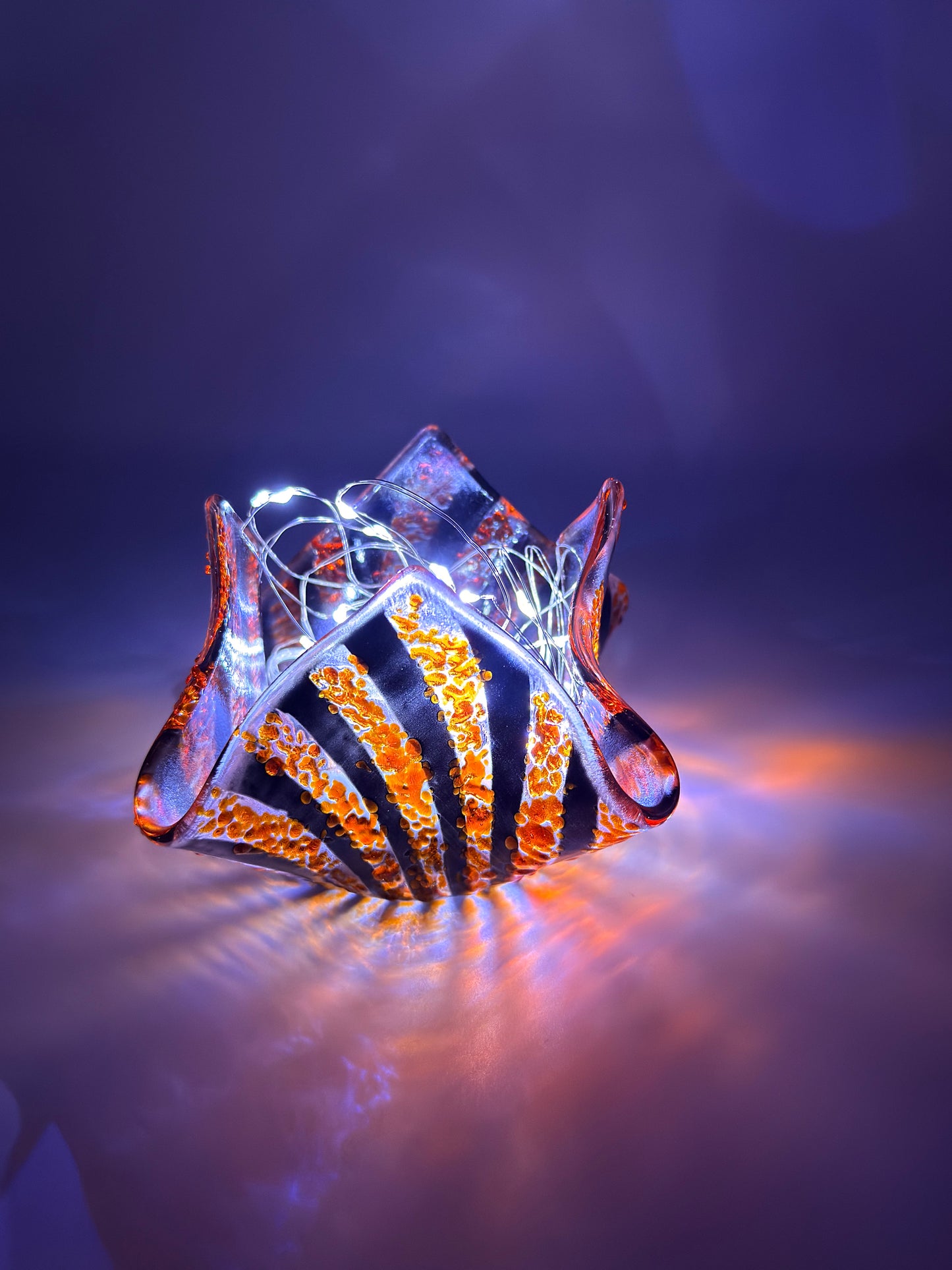 Black & Orange Stripy Tealight Holder