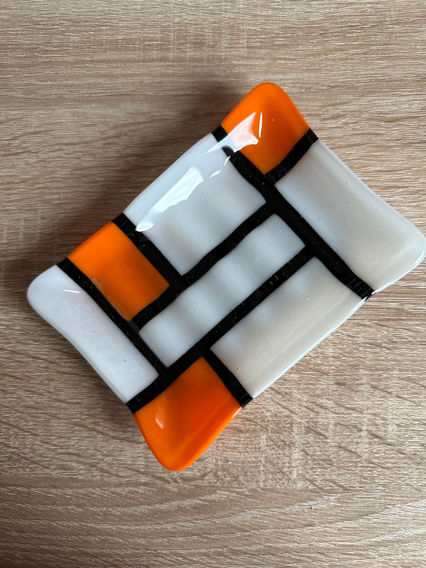 Orange and White Soap Dish Fused Glass