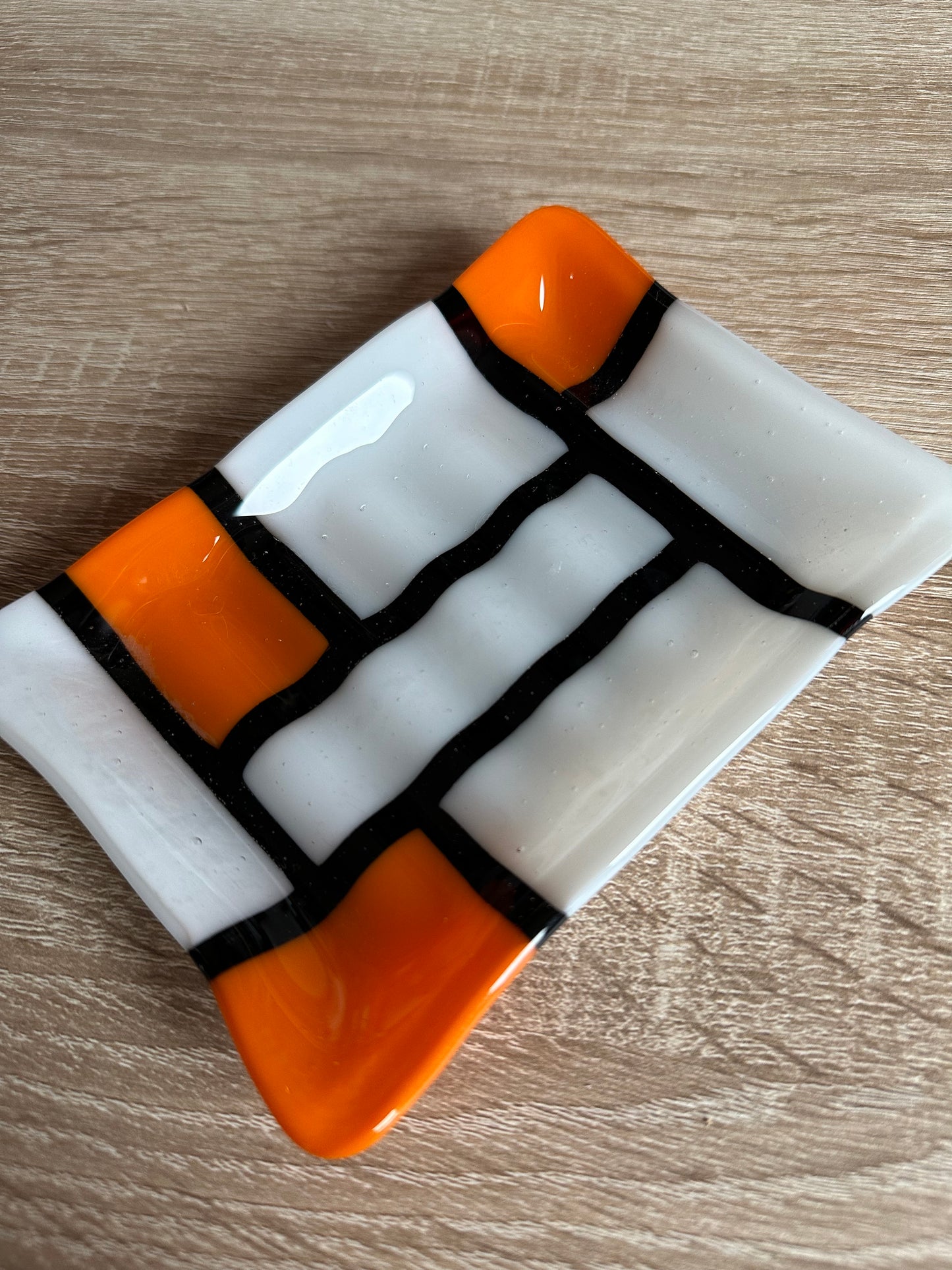 Orange and White Soap Dish Fused Glass