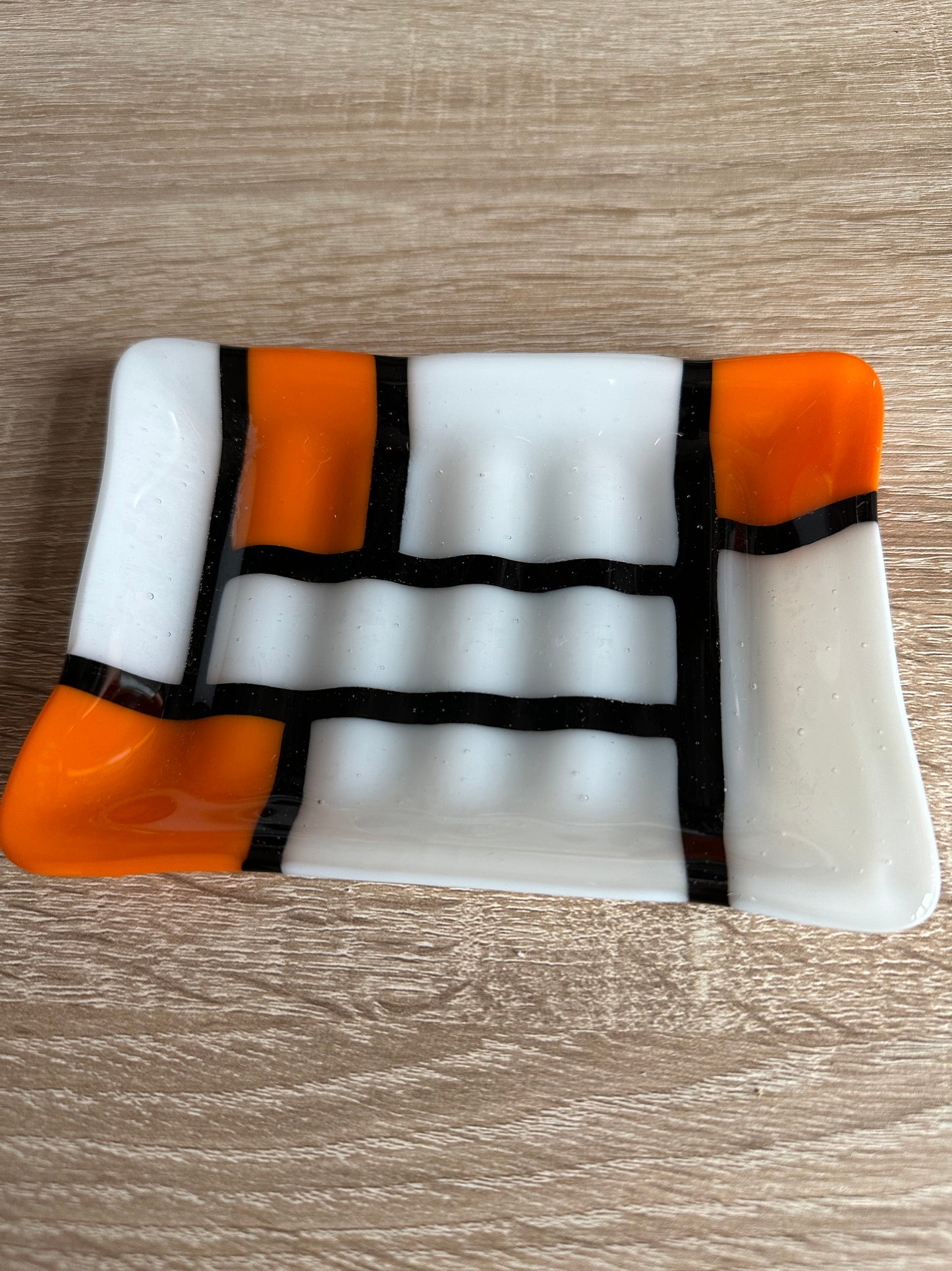Orange and White Soap Dish Fused Glass