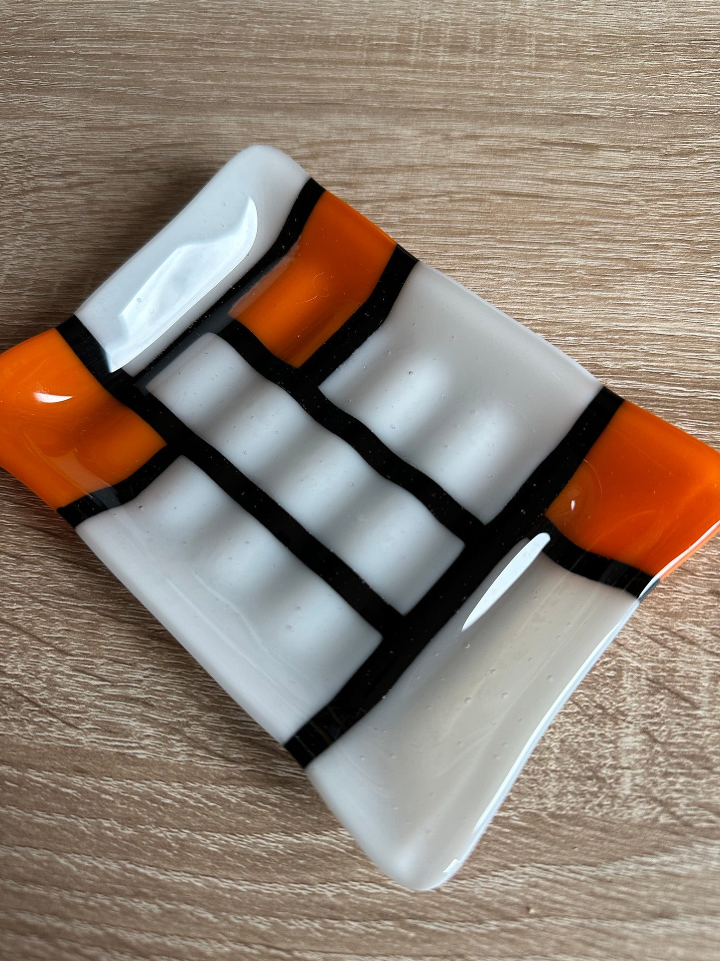 Orange and White Soap Dish Fused Glass
