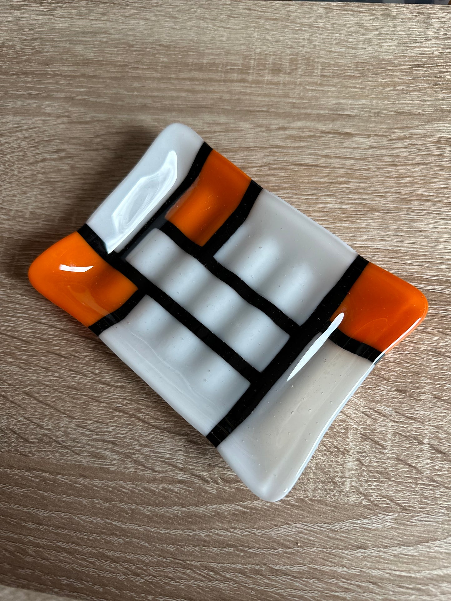 Orange and White Soap Dish Fused Glass