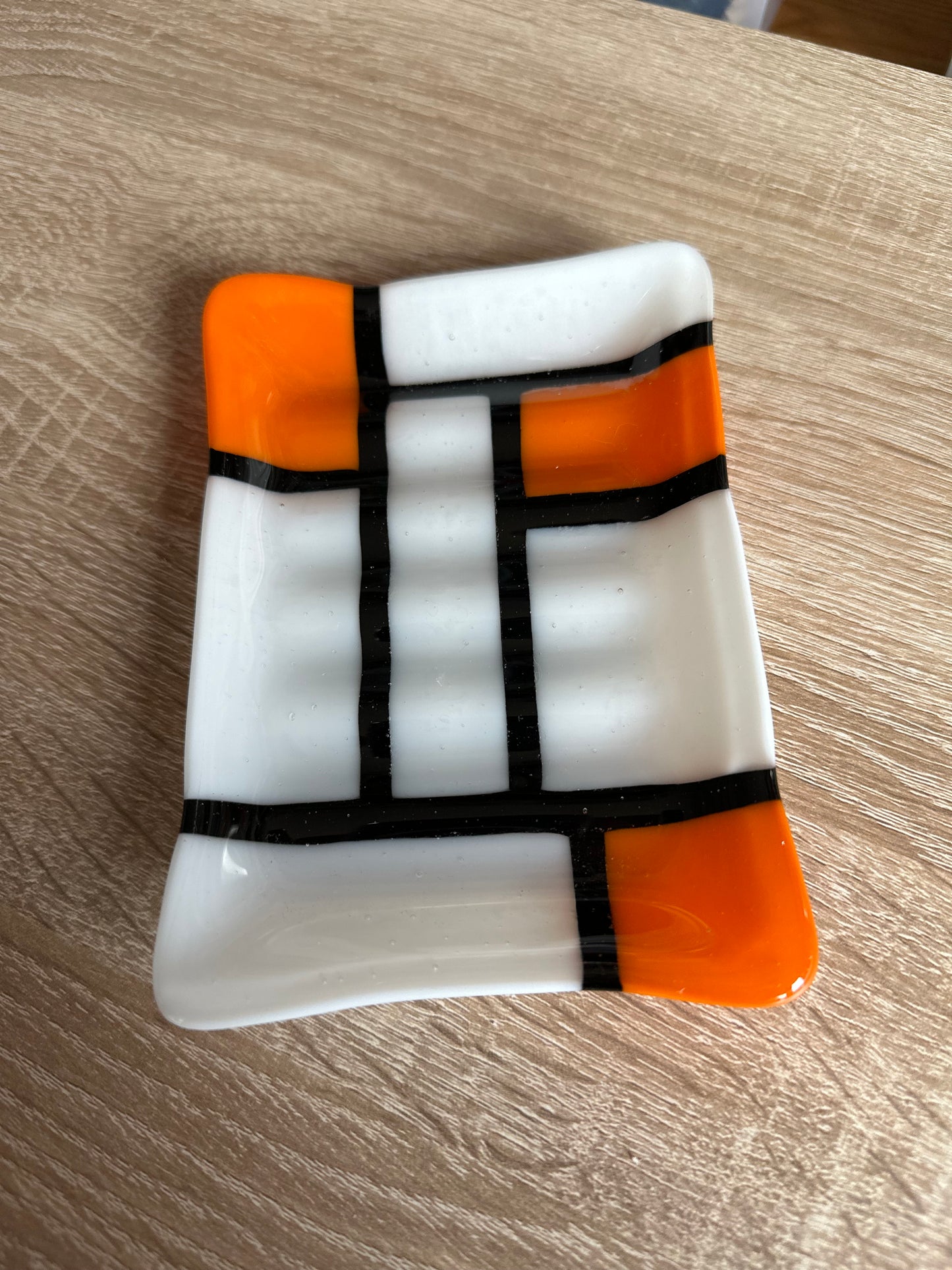 Orange and White Soap Dish Fused Glass