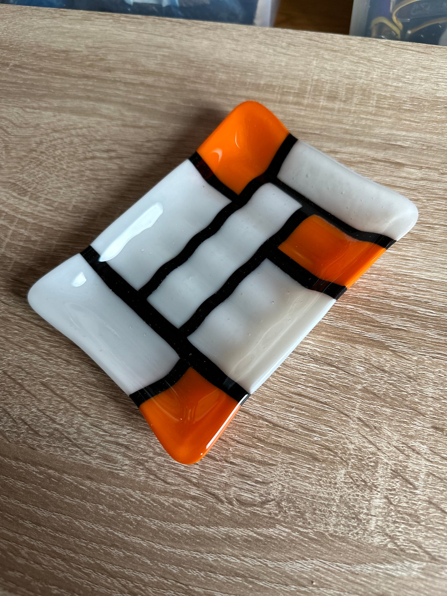 Orange and White Soap Dish Fused Glass