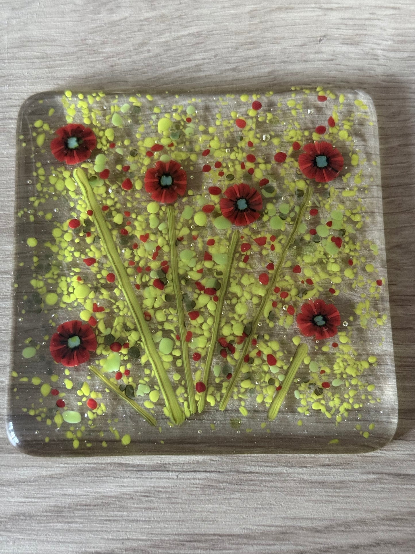 Poppy Fused Glass Coaster Clear
